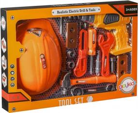 img 3 attached to Kids' 14-Piece Tool Set With Electric Power Drill, Hard Hat, Hammer, Screwdriver, Wrench, And Realistic Accessories - Playset For Boys And Girls, Recommended For Children Ages 3 And Up