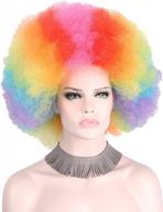 rainbow synthetic afro wig for halloween costumes and big top clowns - fluffy and eye-catching logo