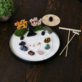img 2 attached to Crystal Quartz Chakra Stone Zen Garden Meditation Altar Kit Set With Sand, Rake Accessories - Bonsai Zen Gifts For Home Office Stress Relief Adults Women Spiritual Prayer Items.