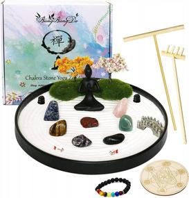 img 4 attached to Crystal Quartz Chakra Stone Zen Garden Meditation Altar Kit Set With Sand, Rake Accessories - Bonsai Zen Gifts For Home Office Stress Relief Adults Women Spiritual Prayer Items.