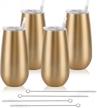 4 pack gold stemless champagne tumbler with lid - 6 oz reusable double insulated flute wine glass logo