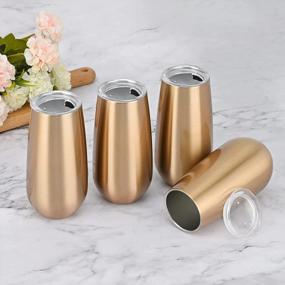 img 3 attached to 4 Pack Gold Stemless Champagne Tumbler With Lid - 6 Oz Reusable Double Insulated Flute Wine Glass