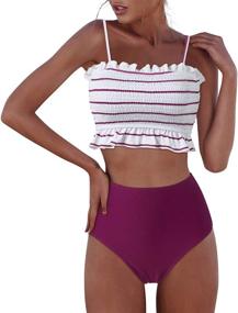 img 4 attached to RXRXCOCO Shirred Bandeau Swimsuit Shoulder Women's Clothing : Swimsuits & Cover Ups