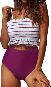 img 3 attached to RXRXCOCO Shirred Bandeau Swimsuit Shoulder Women's Clothing : Swimsuits & Cover Ups