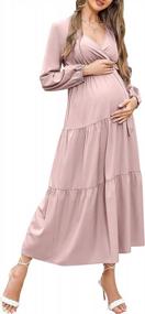img 4 attached to Pleated Perfection: Coolmee Maternity Maxi Dress For Baby Showers And Everyday Wear