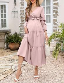 img 2 attached to Pleated Perfection: Coolmee Maternity Maxi Dress For Baby Showers And Everyday Wear