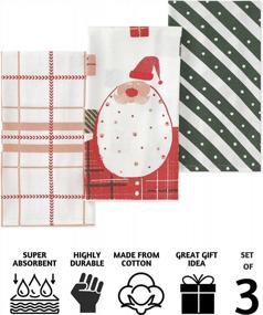 img 2 attached to Christmas Kitchen Towels With Hanging Loop, Set Of 3 - 100% Cotton Dish Towels For Gifts, Tea Towels Or Hand Towels (Happy Santa Design) 20 X 26 Inches Red And White
