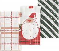 christmas kitchen towels with hanging loop, set of 3 - 100% cotton dish towels for gifts, tea towels or hand towels (happy santa design) 20 x 26 inches red and white logo