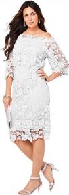 img 4 attached to Plus Size Off-The-Shoulder Lace Dress - Roamans Women'S Collection