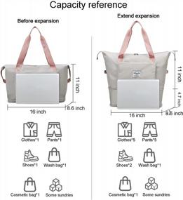 img 2 attached to Дорожная дорожная сумка большой емкости от Macolily - Расширяемая и складывающаяся с помощью тележки для женщин - Влажное и сухое разделение - Подходит для путешествий, спорта, фитнеса и семейных путешествий - Светло-розовый