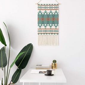 img 3 attached to Boho Chic Macrame Wall Hanging Tapestry - Geometric Art Decor For Beautiful Home & Dorm Room Decoration - Green Bohemian Backdrop, 15" W X 32" L - Dremisland