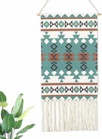 img 4 attached to Boho Chic Macrame Wall Hanging Tapestry - Geometric Art Decor For Beautiful Home & Dorm Room Decoration - Green Bohemian Backdrop, 15" W X 32" L - Dremisland