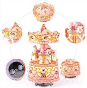 img 2 attached to Carousel Music Box Gift Wife- 3 Horse With LED Musical Box Castle In The Sky Best Christmas Valentine'S Day Birthday Gifts For Women, Girls, Girlfriends, Kids Artware Anniversary Present (Pink)