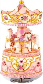 img 4 attached to Carousel Music Box Gift Wife- 3 Horse With LED Musical Box Castle In The Sky Best Christmas Valentine'S Day Birthday Gifts For Women, Girls, Girlfriends, Kids Artware Anniversary Present (Pink)