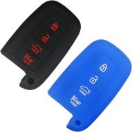 🔑 2-pack coolbestda silicone key fob cover case skin jacket remote holder wallet for hyundai elantra sonata veloster kia sportage soul sorento forte 4-button key (black/blue) логотип