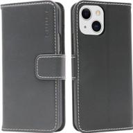 protect and organize your iphone 13 with snugg's folding wallet case – black leather, 3 card slots, magnet closure, and stand function logo