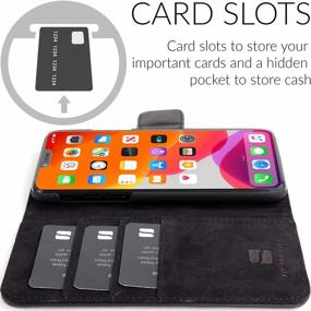 img 1 attached to Protect And Organize Your IPhone 13 With Snugg'S Folding Wallet Case – Black Leather, 3 Card Slots, Magnet Closure, And Stand Function