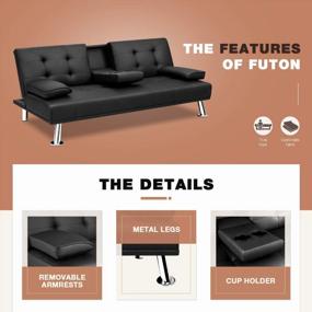 img 1 attached to Flamaker Futon Sofa Bed Modern Faux Leather Couch, Convertible Recliner Lounge Futon With 2 Cup Holders And Armrests For Living Room