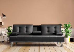 img 2 attached to Flamaker Futon Sofa Bed Modern Faux Leather Couch, Convertible Recliner Lounge Futon With 2 Cup Holders And Armrests For Living Room