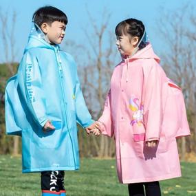 img 1 attached to Оставайтесь сухими в стиле: мультяшное пончо от дождя с чехлом для школьной сумки для детей 6–13 лет