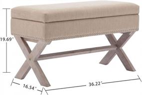img 1 attached to Beige Fabric Storage Bench With X-Shaped Wooden Legs - 36" Upholstered Entryway Seat For Living Room, Hallway And End Of Bed