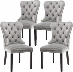 img 4 attached to Set Of 4 Velvet Upholstered Dining Chairs, Elegant Victoria Retro Accent Chairs With Tufted Cushion Back And Solid Wood Legs For Living Room/Kitchen - Light Gray (No Ring)