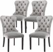 set of 4 velvet upholstered dining chairs, elegant victoria retro accent chairs with tufted cushion back and solid wood legs for living room/kitchen - light gray (no ring) logo