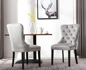 img 3 attached to Set Of 4 Velvet Upholstered Dining Chairs, Elegant Victoria Retro Accent Chairs With Tufted Cushion Back And Solid Wood Legs For Living Room/Kitchen - Light Gray (No Ring)