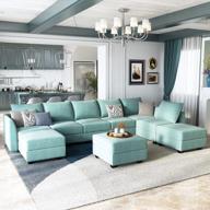просторный модульный диван цвета морской волны: большой u-образный секционный диван honbay с двусторонним широким шезлонгом, пуфами и местом для хранения для гостиной или офиса логотип