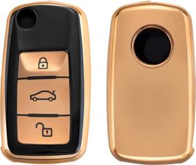 img 4 attached to Premium Black/Gold High Gloss Key 🔑 Cover for VW Skoda Seat by kwmobile