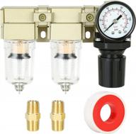hromee 1/4 inch compressed air filter regulator combo with pressure gauge and manual drain, double trap separator for water oil removal. logo