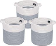 🧺 keegh small woven rope basket set of 3 - grey 11x11" round cube storage bins with handles: collapsible, decorative nursery organizer and cute storage baskets логотип