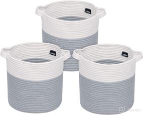 img 4 attached to 🧺 KEEGH Small Woven Rope Basket Set of 3 - Grey 11x11" Round Cube Storage Bins with Handles: Collapsible, Decorative Nursery Organizer and Cute Storage Baskets