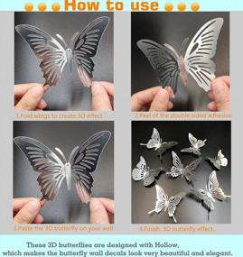 img 2 attached to 36Pcs Silver 3D Removable Butterfly Wall Decals Stickers For Bedroom Living Room Kids Room Birthday Party Decorations