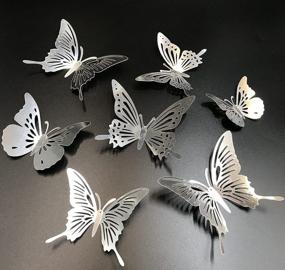img 4 attached to 36 шт. Серебряные 3D съемные бабочки наклейки на стены наклейки для спальни гостиная детская комната украшения на день рождения