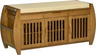 bamboo shoe bench with storage: 3 doors, cushioned seat, side rack, and hidden compartment, ideal for hallways logo