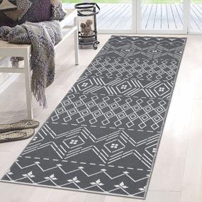 img 4 attached to Washable Grey & White Boho Rug Runner - 2X6Ft Hallway Runner For Living Room, Kitchen, Laundry, Bedroom Decor By HiiARug