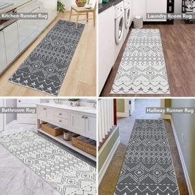 img 3 attached to Washable Grey & White Boho Rug Runner - 2X6Ft Hallway Runner For Living Room, Kitchen, Laundry, Bedroom Decor By HiiARug