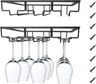 stemware rack, 2 pack wine glass holder under cabinet, hanging wine glasses metal rack storage hanger organizer for kitchen cabinet bar with 3 rows logo