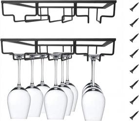 img 4 attached to Stemware Rack, 2 Pack Wine Glass Holder Under Cabinet, Hanging Wine Glasses Metal Rack Storage Hanger Organizer For Kitchen Cabinet Bar With 3 Rows