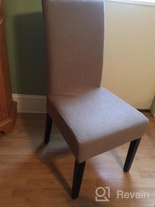 img 1 attached to 4-Pack H.VERSAILTEX Textured Checked Jacquard Fabric Dining Chair Covers - Perfect For Parsons Chairs & Protectors! review by Nancy Gray