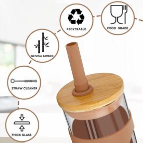 img 1 attached to BPA Free Glass Tumbler With Bamboo Lid And Straw, Perfect For Boba, Iced Coffee, Smoothies, And More! Spill-Proof Design With Silicone Protective Sleeve – Dishwasher Safe And Holds 18Oz Of Liquid.