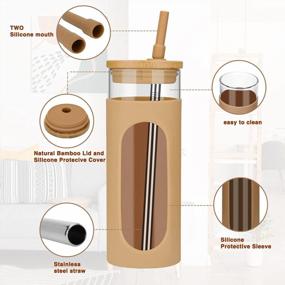 img 3 attached to BPA Free Glass Tumbler With Bamboo Lid And Straw, Perfect For Boba, Iced Coffee, Smoothies, And More! Spill-Proof Design With Silicone Protective Sleeve – Dishwasher Safe And Holds 18Oz Of Liquid.