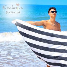 img 3 attached to Cabana Stripe Beach Towel 100% Cotton Large, Super Absorbent Soft Plush Pool Towel, Bath Towel (Charcoal Grey 30"X60") - Exclusivo Mezcla