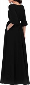 img 3 attached to Women'S Elegant Audrey Hepburn Style Round Neck 3/4 Sleeve Swing Maxi Dress With Long Belt & Pockets
