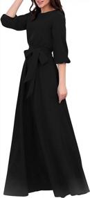 img 2 attached to Women'S Elegant Audrey Hepburn Style Round Neck 3/4 Sleeve Swing Maxi Dress With Long Belt & Pockets