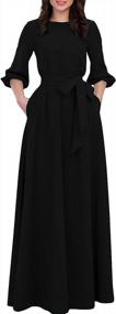 img 4 attached to Women'S Elegant Audrey Hepburn Style Round Neck 3/4 Sleeve Swing Maxi Dress With Long Belt & Pockets