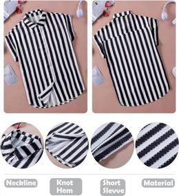 img 1 attached to Women'S Chiffon Striped Blouse Tops - V Neck, Short Cap Sleeve, Button Down Shirt