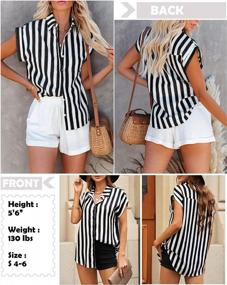 img 2 attached to Women'S Chiffon Striped Blouse Tops - V Neck, Short Cap Sleeve, Button Down Shirt