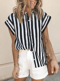 img 3 attached to Women'S Chiffon Striped Blouse Tops - V Neck, Short Cap Sleeve, Button Down Shirt